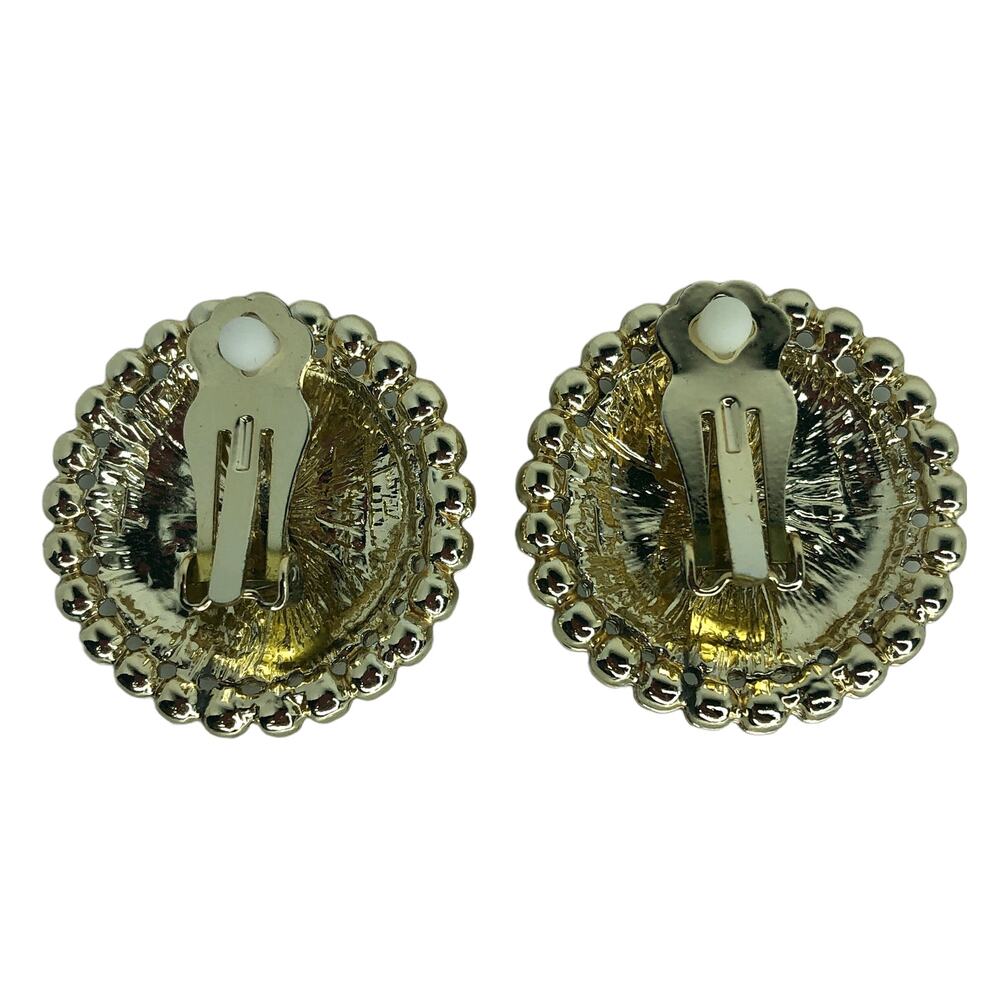 Black and Gold Circle Clip-On Earrings - Picture 3 of 3